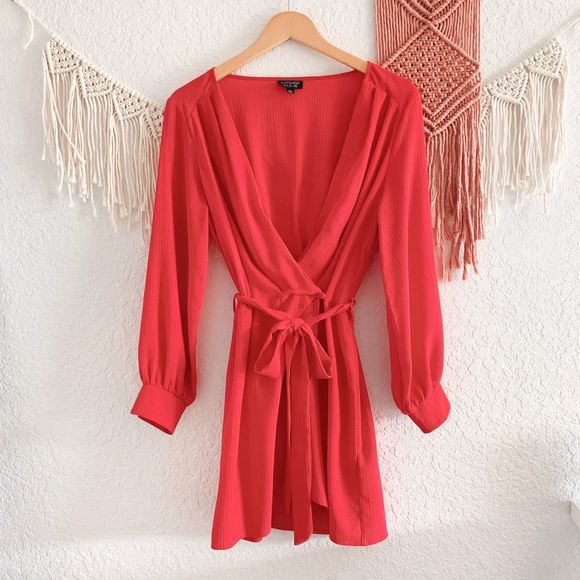 Topshop Dresses & Skirts - Topshop Red Wrap Long Sleeve Dress